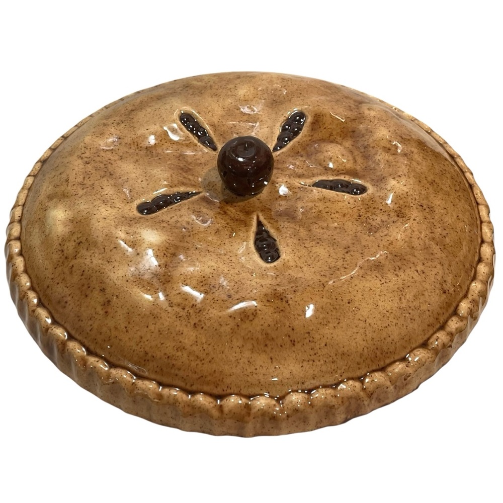 Vintage 1980s Cherry Pie Tart Keeper Unique Pottery Art Covered Dish Platter